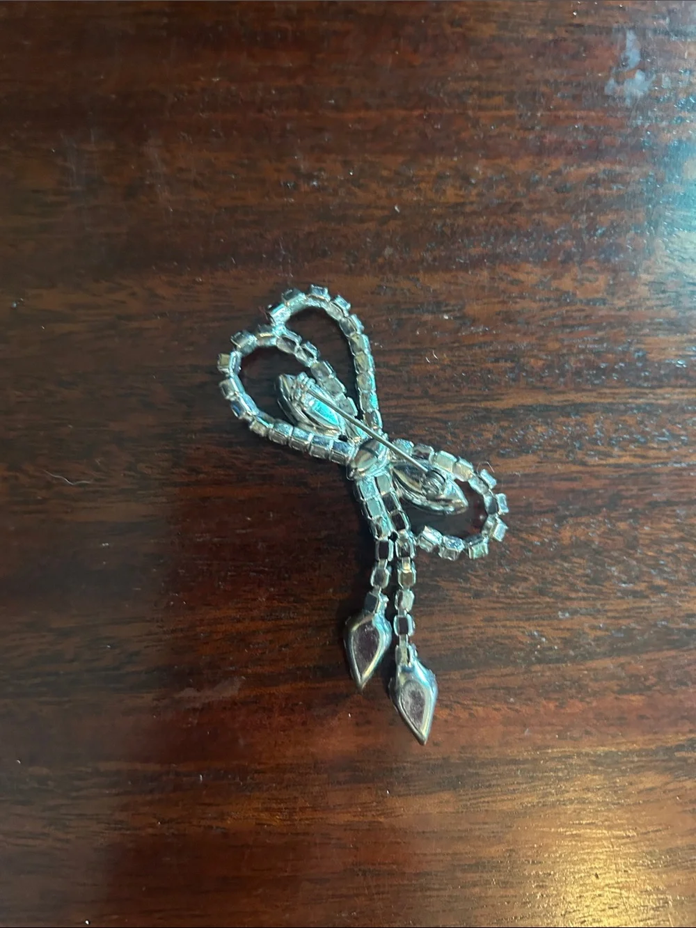 Vintage Crystal Rhinestone Bow Drop Brooch No Marks